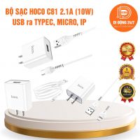 Bộ sạc 2.1A (10W) cổng USB - USB ra IP, MICRO, TYPEC