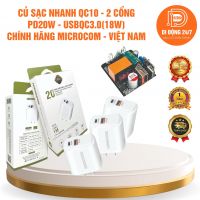 Củ sạc nhanh QC10 2 Cổng - TYPEC PD20W và USBQC3.0(18W) - Chính Hãng Microcom Việt Nam
