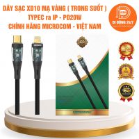 Dây sạc XD10 Mạ Vàng (Trong Suốt) - PD20W TypeC ra IP - Chính Hãng Microcom Việt Nam